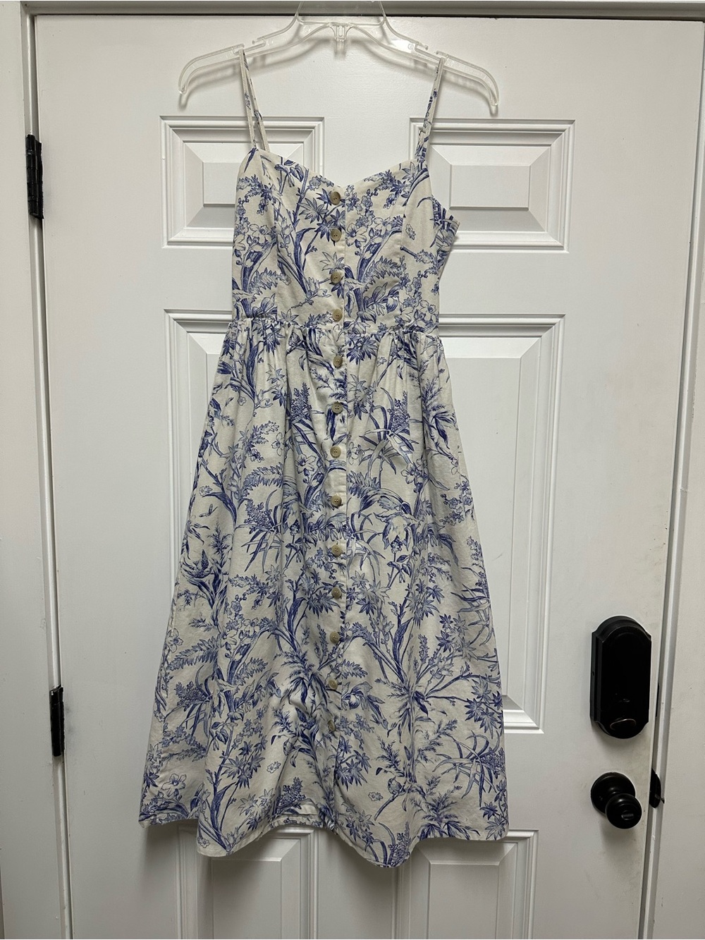 H&M Cream Midi Dress with Blue Floral Print